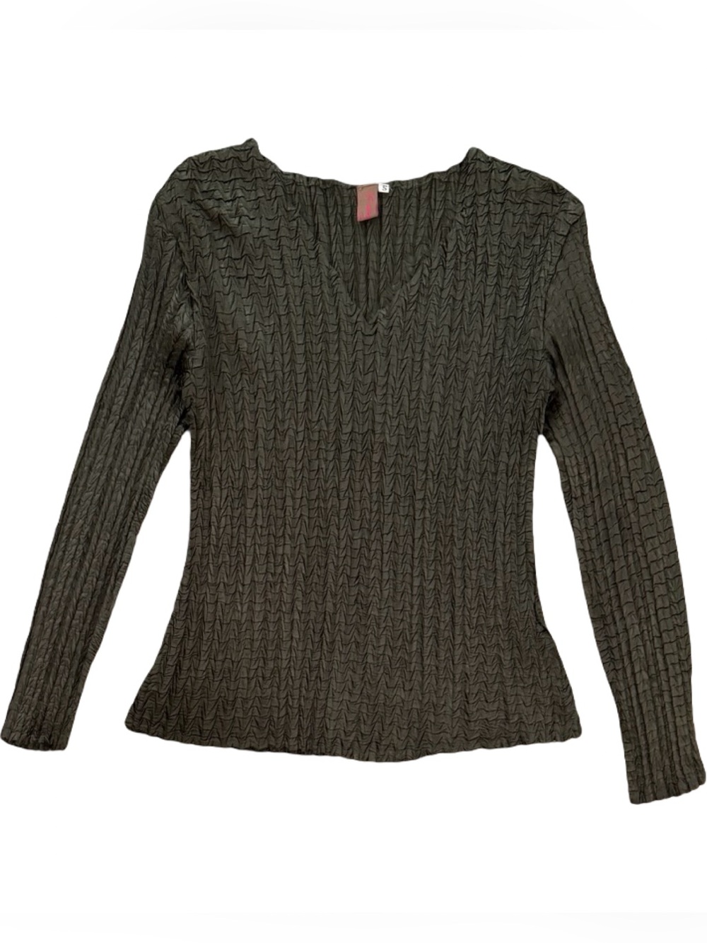 Y2k Pretty Angel Plisse Long-Sleeve Blouse In Kombu Green